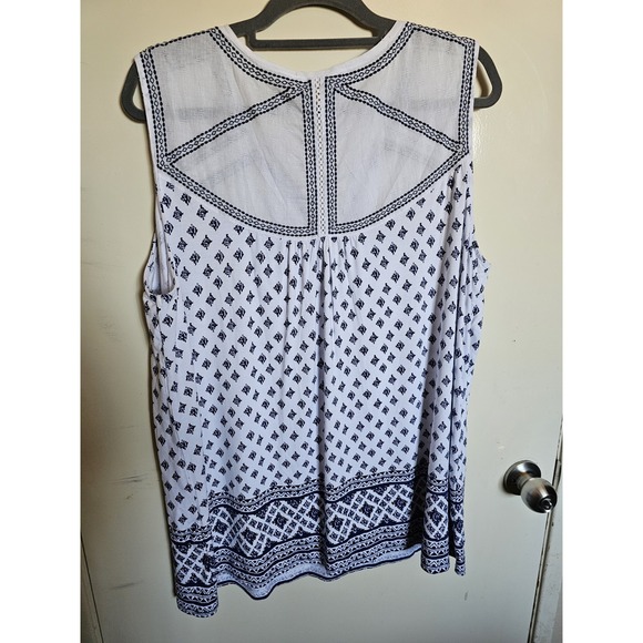 Cynthia Rowley Women White/Navy Sleeveless Adorable Boho Top Plus Size 2X - Picture 5 of 7